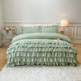 3 Pcs Ruffle Duvet Cover Set - Sea Green (251)